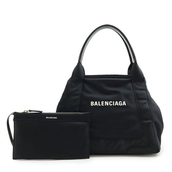 Balenciaga Handbags - Balenciaga Navy Cabas Nylon Leather Tote Bag